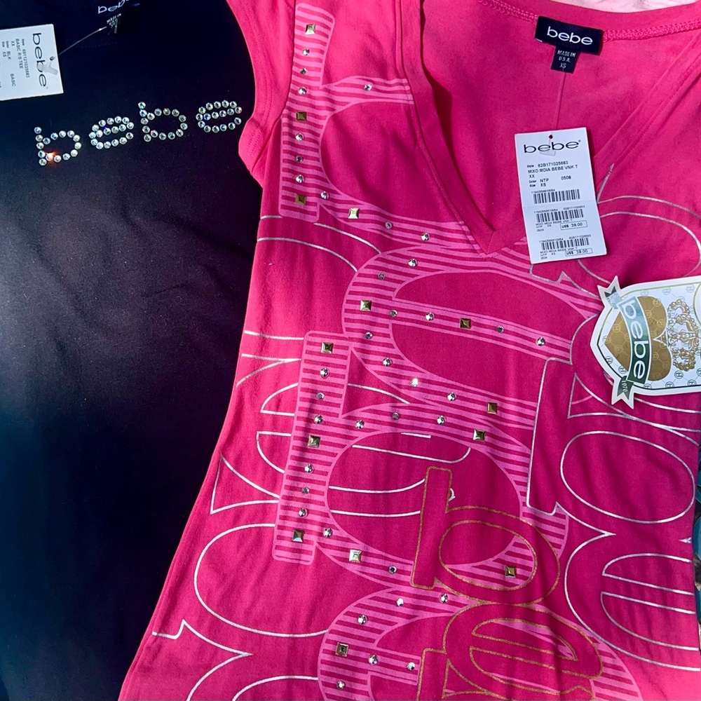 bebe Logo Crystal Rhinestone Tops NWT, Size XS